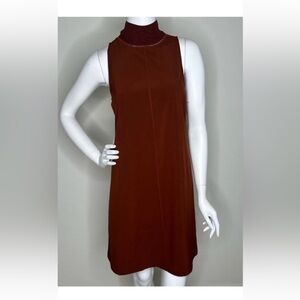 ATHLETA BROWN MOCK NECK SHIFT DRESS SZ XS RUNS BIG